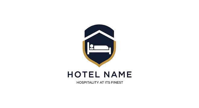Elegant hotel emblem featuring a stylized bed within a regal shield, embodying premium hospitality and a serene accommodation experience for guests seeking the utmost comfort and quality