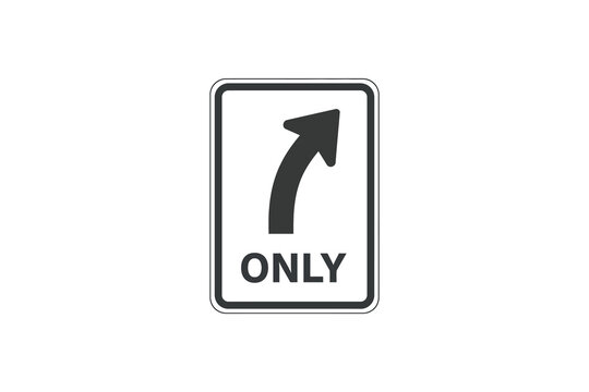 Rectangular road sign with right turn arrow and text only