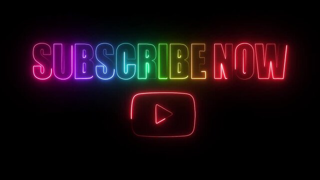 Neon Subscribe Now Button with You Tube Play on Black Background