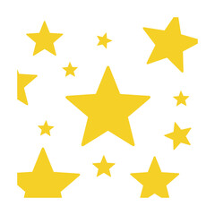 Fototapeta premium Scattered five-pointed stars in vibrant yellow arranged in a dynamic pattern isolated on white background festive decoration concept