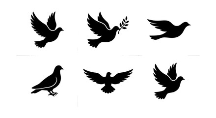 Obraz premium peace doves vector icons set of six