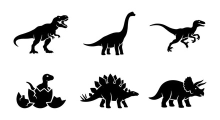 Silhouette Dinosaur Icons Set, Prehistoric Reptile Vector Graphics, Jurassic Era Creatures Collection © Arafat