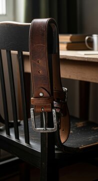 Worn Leather Belt with Heavy Iron Buckle