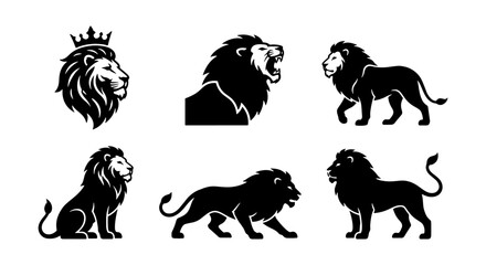 Majestic Lion Vector Icons Set, Regal King of the Jungle Silhouettes, Powerful Animal Graphics for Branding and Design © Arafat