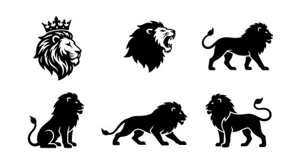 Majestic Lion Icons Set, Royal King Animal Silhouettes, Powerful Predator Vector Graphics for Branding and Design © Arafat