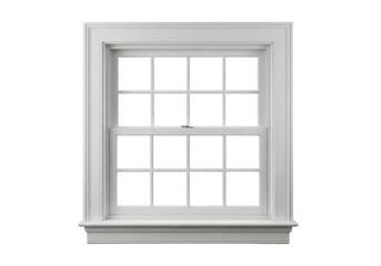 Obraz premium Classic white wooden window frame isolated on transparent background