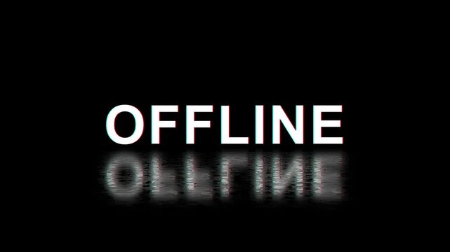 Glitch offline twitch banner. Glowing offline title with distortion effect for streaming screen. Stream gaming background