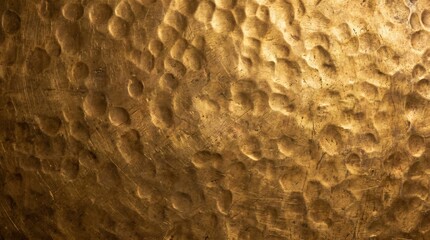 Naklejka premium Aged brass hammered sheet full frame close overhead vivid warm irregular surface texture raking studio light background photorealistic commercial background
