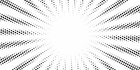 Abstract dots lined background. Retro style comic sunburst with dots ray. Vector illustration. © mas