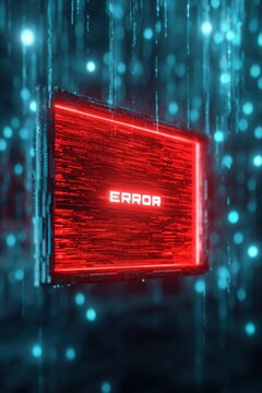 Error display hovering amid vertical digital data stream