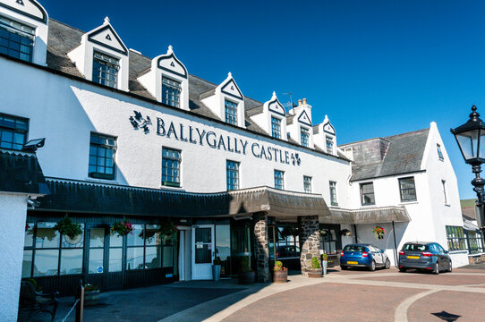 Ballygally Castle Hotel, a 17th-century historic castle transformed into a hotel, located on the Causeway Coastal Route in Larne, County Antrim, Northern Ireland, owned by Hastings Hotels.