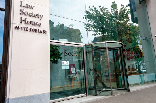 The facade of Law Society House in Belfast, serving as the prestigious headquarters for the legal profession and a landmark of civic architecture in the heart of the city center.