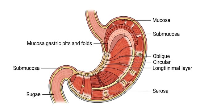 Anatomy of the human stomach layers.