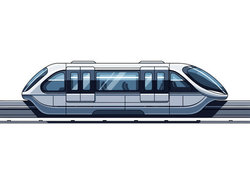 Modern Silver Bullet Train on Tracks.