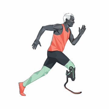 Man with prosthetic leg running fast.