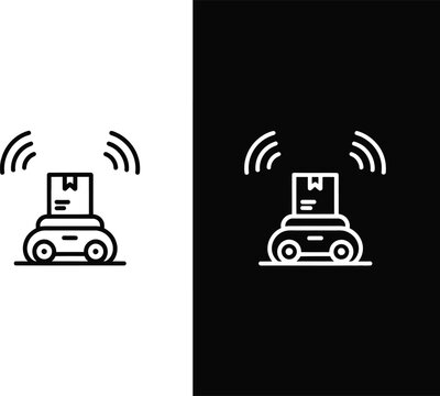 Delivery robot outline white icon set design modern autonomous delivery machine symbols clean vector illustration for logistics services