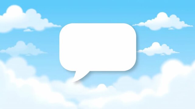 Cartoon sky with fluffy clouds and a blank speech bubble