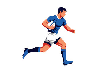 Obraz premium Man playing rugby with ball sprinting.