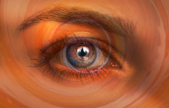 Hypnosis Spiral in eye with vertigo - Image of abstract spiral hazel eye 