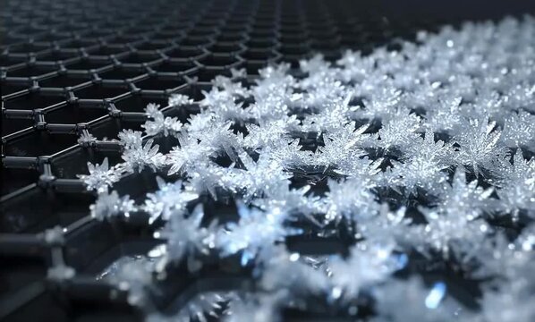 Ice crystals spread across nano structure showing advanced thermal technology concept