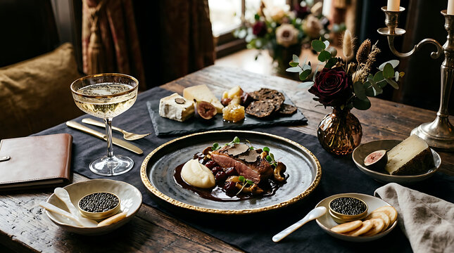 Delicious artistic plating with sauce design on a table setting