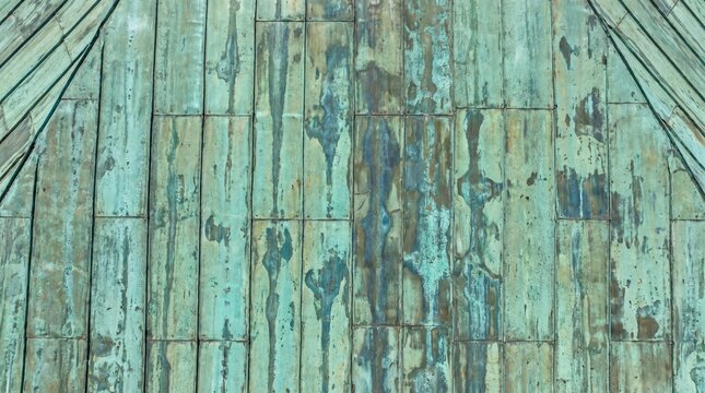 Weathered green copper roof full frame close overhead vivid verdigris patina pattern background photorealistic architecture commercial background