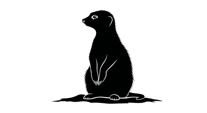 Meerkat standing on alert black and white vector illustration
