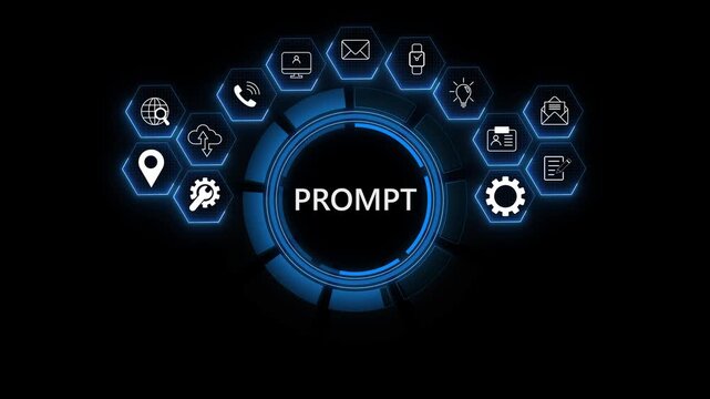 The prompt and generate buttons symbolize the process of artificial intelligence creating and producing new content and ideas, Motion graphics of AI concept. on transparent background,