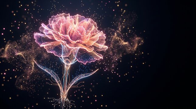 디지털 파티클로 구현된 홀로그램 카네이션 (Digital Particle Hologram Carnation Flower Background)
