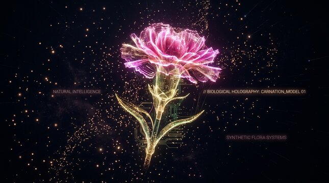디지털 파티클로 구현된 홀로그램 카네이션 (Digital Particle Hologram Carnation Flower Background)