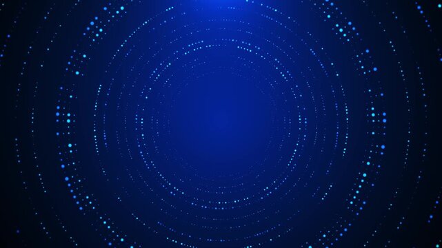 Blue dotted circle background with glowing rings, dark gradient, and clean digital pattern. for technology videos, data intros, software screens, cyber promos, presentation titles, and overlays.