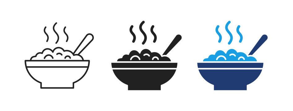 Food Bowl Icon Set, Hot Meal Soup Vector, Restaurant Food Icon, Cooking Meal Symbol, Kitchen Bowl Illustration, Food Delivery Concept