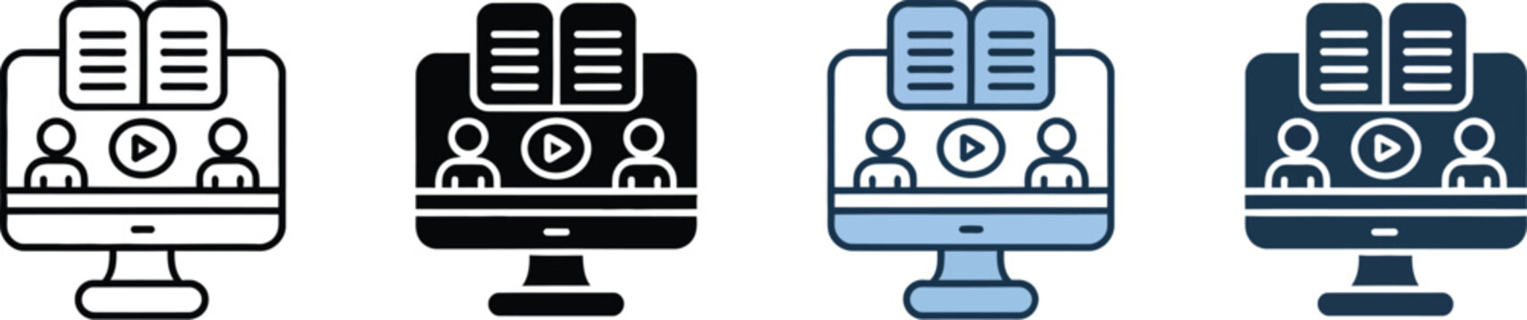 Online course icon set multiple style design featuring education learning symbols e learning tools and digital classroom elements vector illustration for training platforms