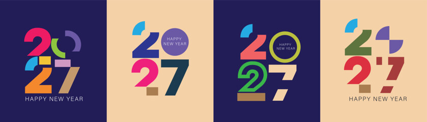 modern set of happy new year 2027 with typography number logo. 2027 new year celebration. 2027 logo. new year 2027 number logo set Vector illustration © Grap Score 