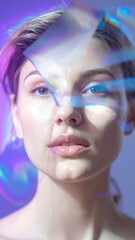 Obraz premium Portrait of a woman with light refracted through a prism. Soft focus and ethereal glow