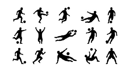 Dynamic Soccer Player Silhouettes, 15 Action Poses Vector Set, Football Game Athletes Graphic Elements for Sports Design © Salman