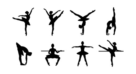 Ballet Dancer Silhouettes Collection, Elegant Poses Vector Set, Graceful Female Performers Graphic Elements for Dance Art and Performance Design © Rakibul