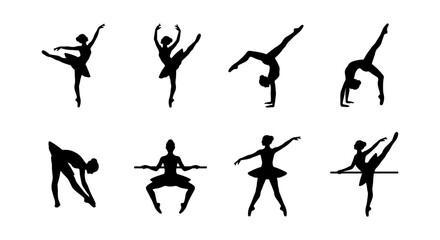 Ballet Dancer Silhouettes, Elegant Poses, Graceful Movement Vector Icons, Performance Art Figures, Classical Dance Set © Tanvir