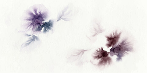 Abstract floral watercolor, showcasing two delicate, ethereal blooms in shades of purple and mauve, creating a soft, artistic, and visually captivating scene. © FANUSH