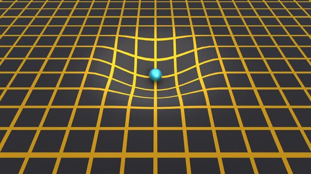 Force of gravity, blue sphere, massive object warp three-dimensional space. Physics, force of attraction, wire frame, relativity between space and time.