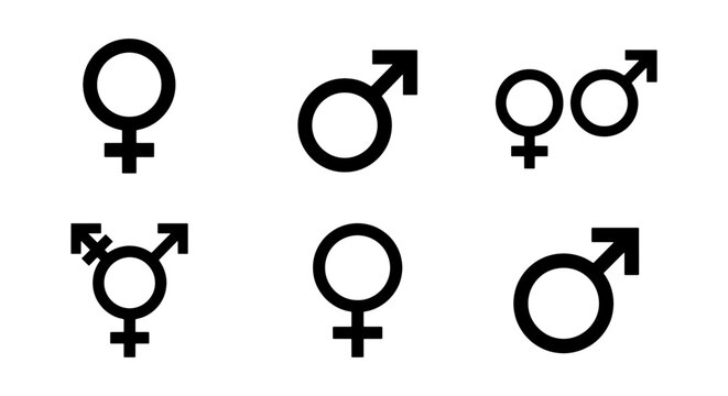 Gender Symbols Collection: Male, Female, Transgender, Androgynous Icons, Vector Graphics for Diversity and Inclusion Concepts