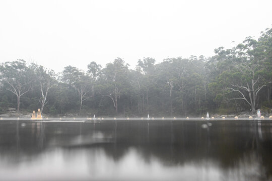 Foggy morning view at Parramatta Lake, Sydney, Australia.