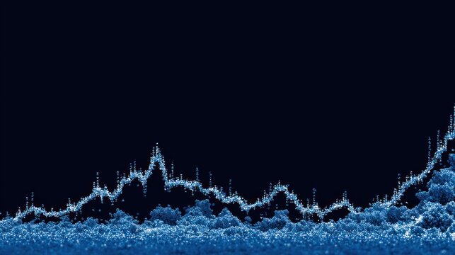 Digital data points form an ascending fluctuating line graph above a textured base