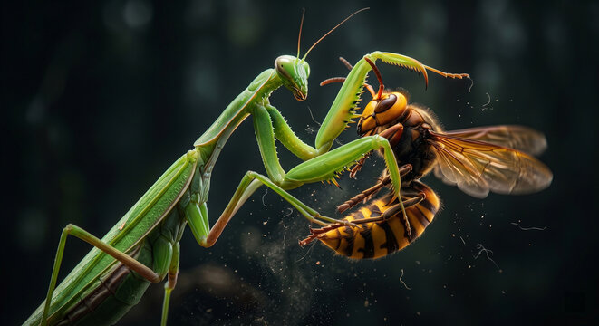 Epic Mid-Air Battle Between Praying Mantis and Giant Hornet