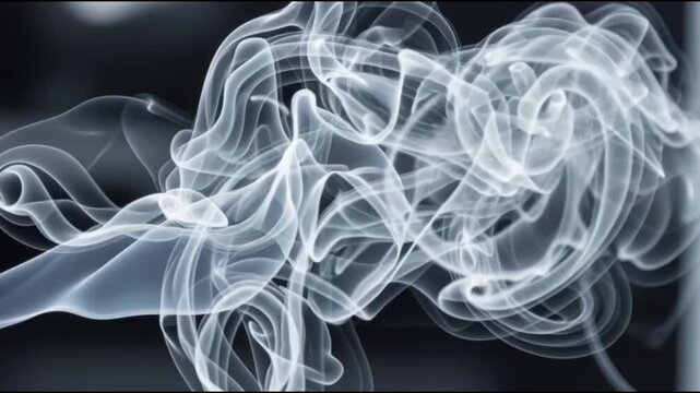 delicate white smoke wisps curl and swirl on dark background
