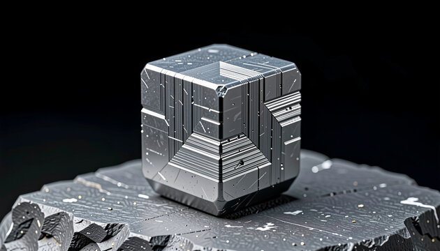 Extreme Macro of a Single Natural Metallic Galena Crystal Cube
