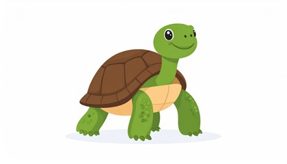 Obraz premium Cartoon illustration of a friendly green turtle with a brown shell, smiling on a white background