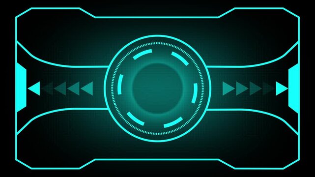 Circular interface animation with cyan neon rings. Circular interface futuristic technology. Circular interface digital security dashboard graphic on black.
