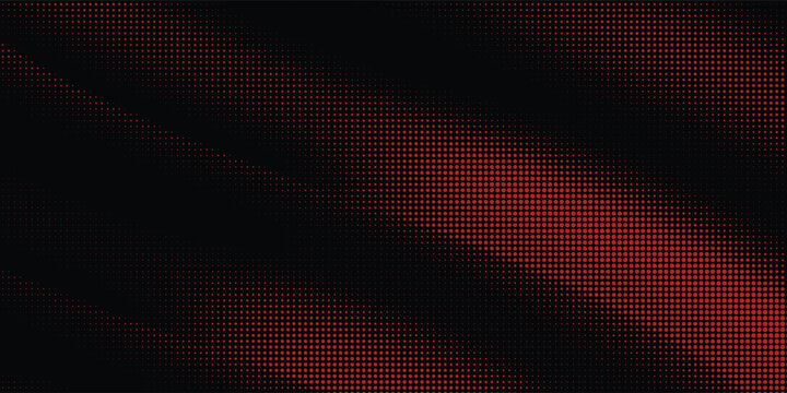 Flowing dots wave pattern of red particles isolated on black background. Vector in technology, science, music, modern concept.