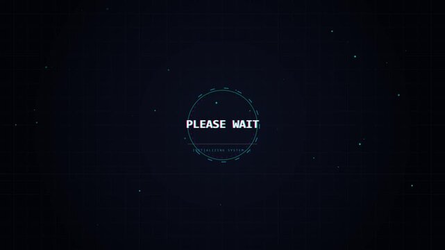 Loading screen with digital interface and please wait text notification